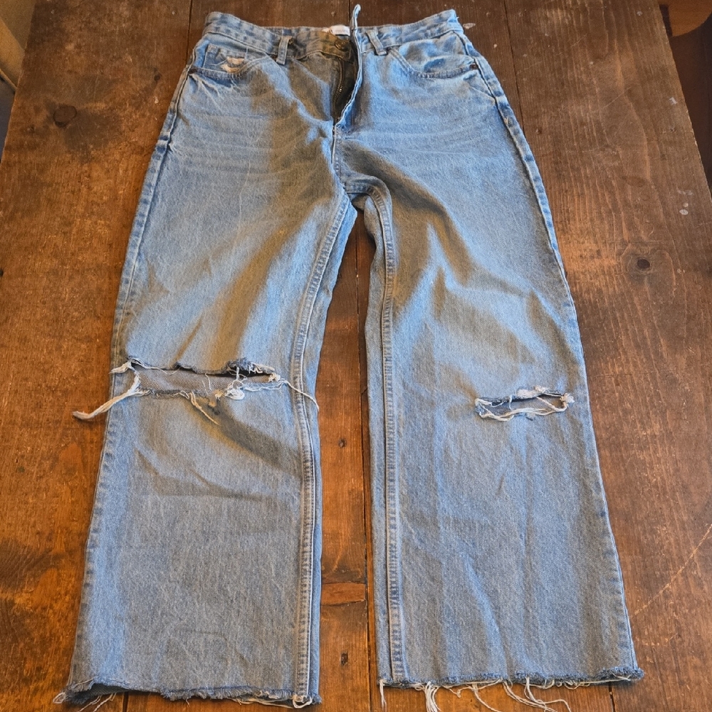 Zara Raw Hem Wide Leg Jeans